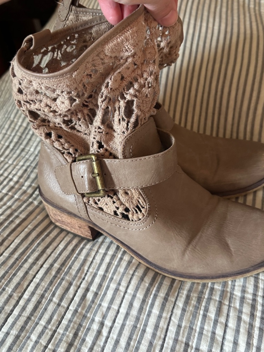 BareTraps Crochet Shaft Ankle Boots - Taupe